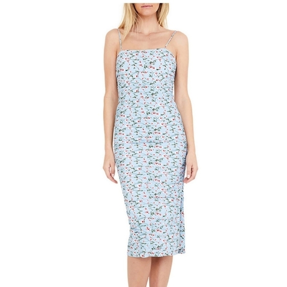Bardot Ruched Floral Midi Dress - Picture 1 of 8